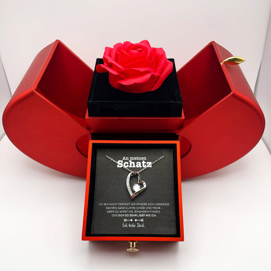 Weißgold Halskette - Mit konservierter Rose Geschenkbox - An meinen Schatz